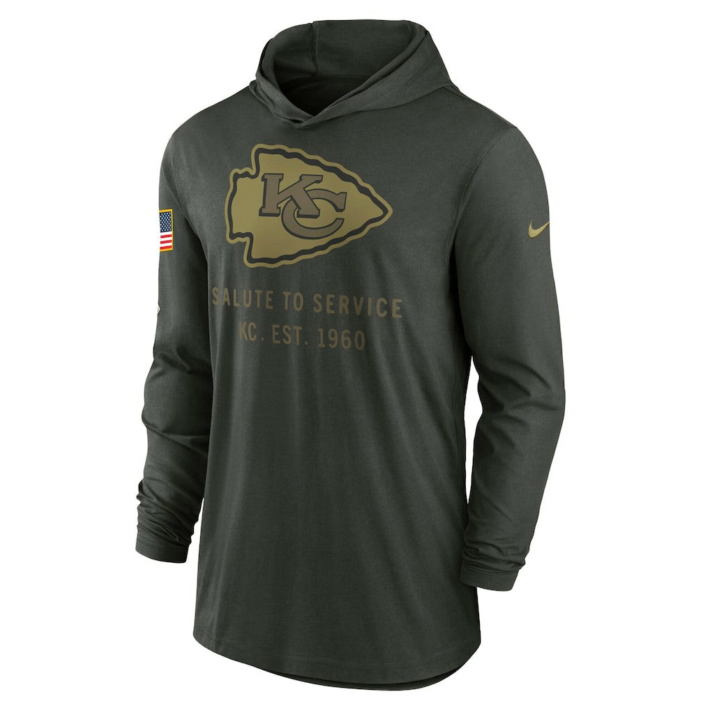 Kansas City Chiefs 2025 Salute to Service Sideline Dri-FIT Lightweight Hooded Pullover Forest Green - Nike