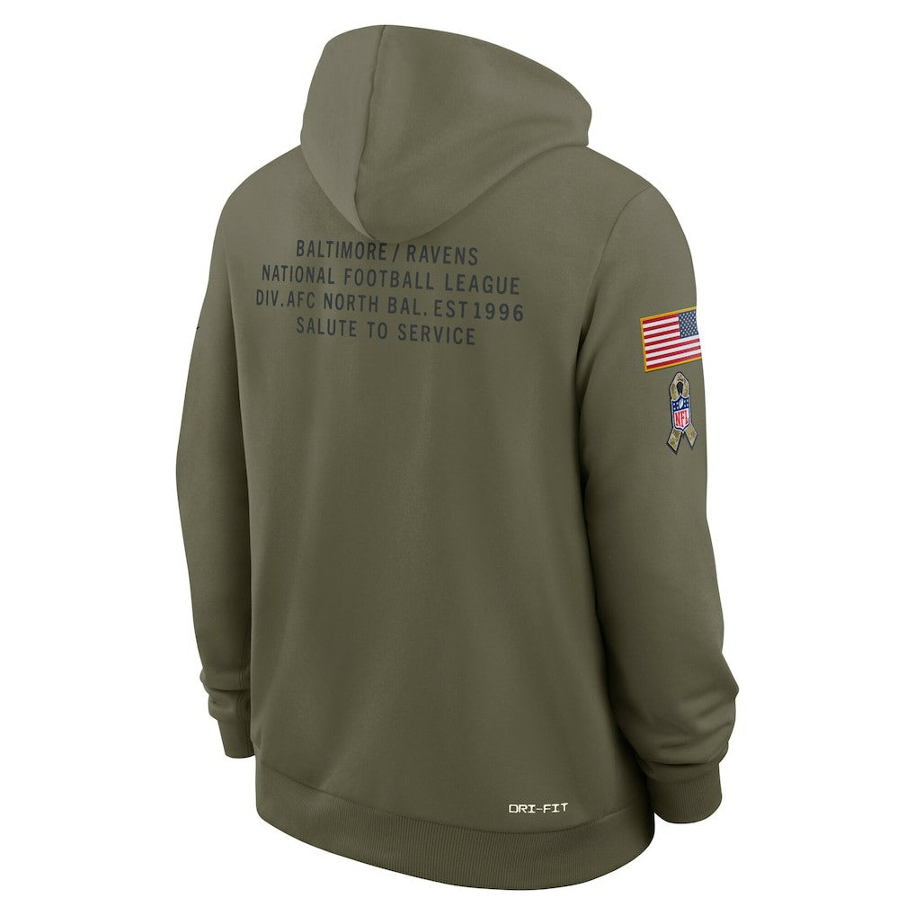 Baltimore Ravens 2025 Salute to Service Sideline Standard Issue Dri-FIT Hoodie Olive - Nike