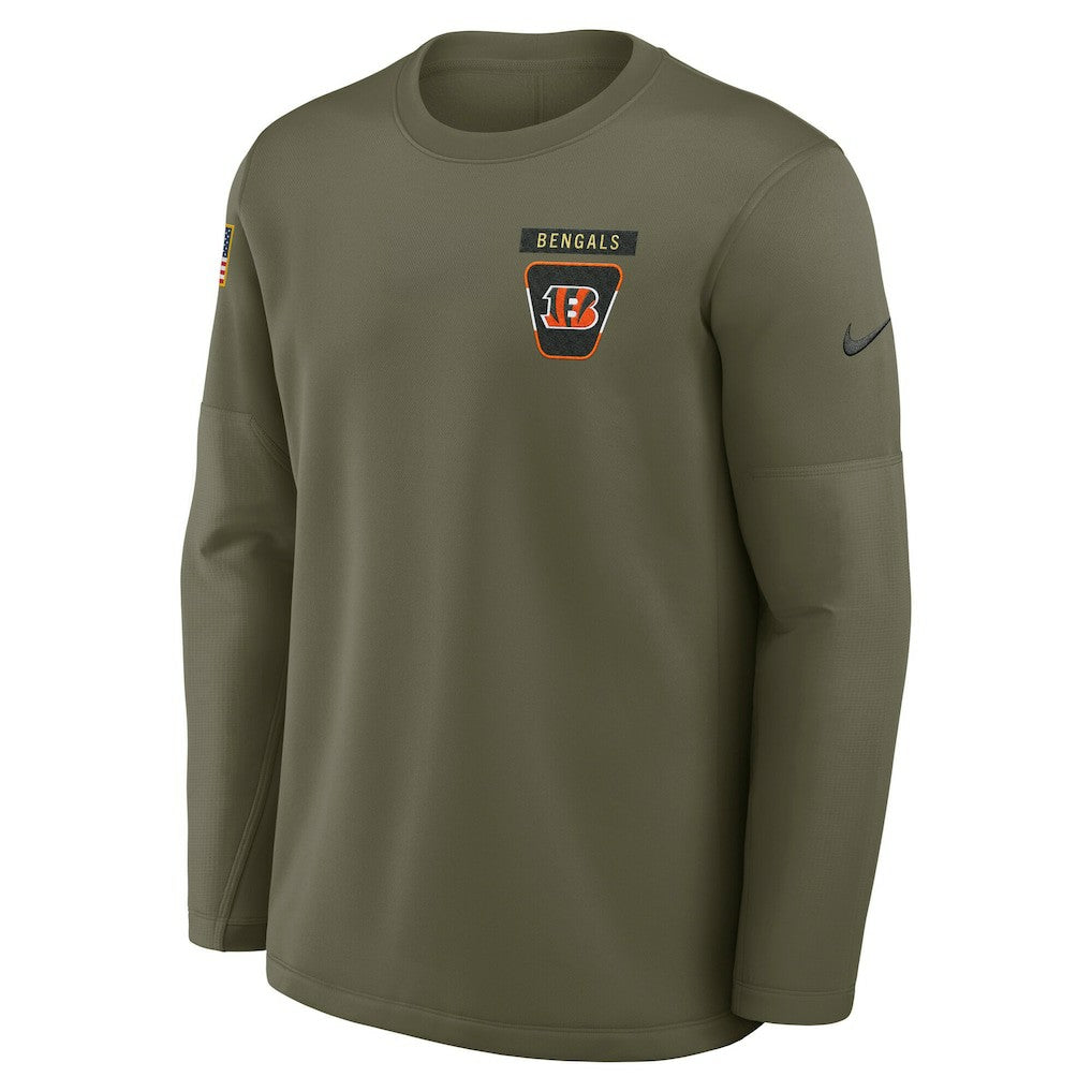 Cincinnati Bengals 2025 Salute to Service Sideline Coaches Therma-FIT Long Sleeve Shirt Olive - Nike