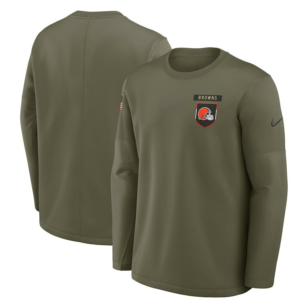Cleveland Browns 2025 Salute to Service Sideline Coaches Therma-FIT Long Sleeve Shirt Olive - Nike