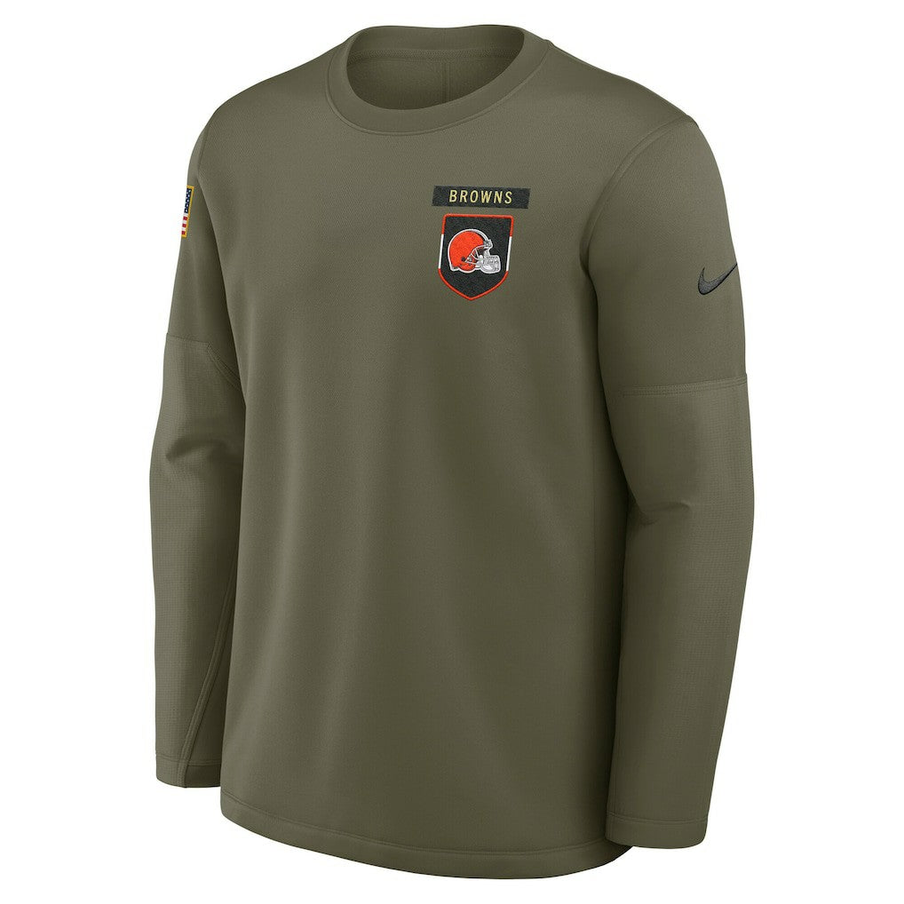 Cleveland Browns 2025 Salute to Service Sideline Coaches Therma-FIT Long Sleeve Shirt Olive - Nike
