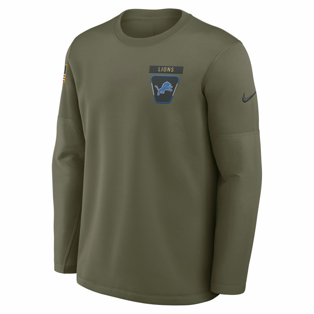 Detroit Lions 2025 Salute to Service Sideline Coaches Therma-FIT Long Sleeve Shirt Olive - Nike
