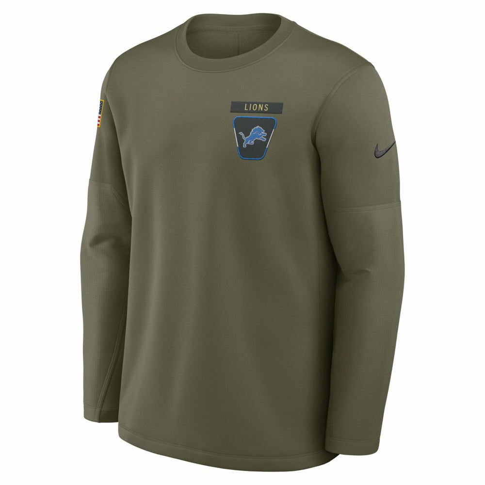 Detroit Lions 2025 Salute to Service Sideline Coaches Therma-FIT Long Sleeve Shirt Olive - Nike