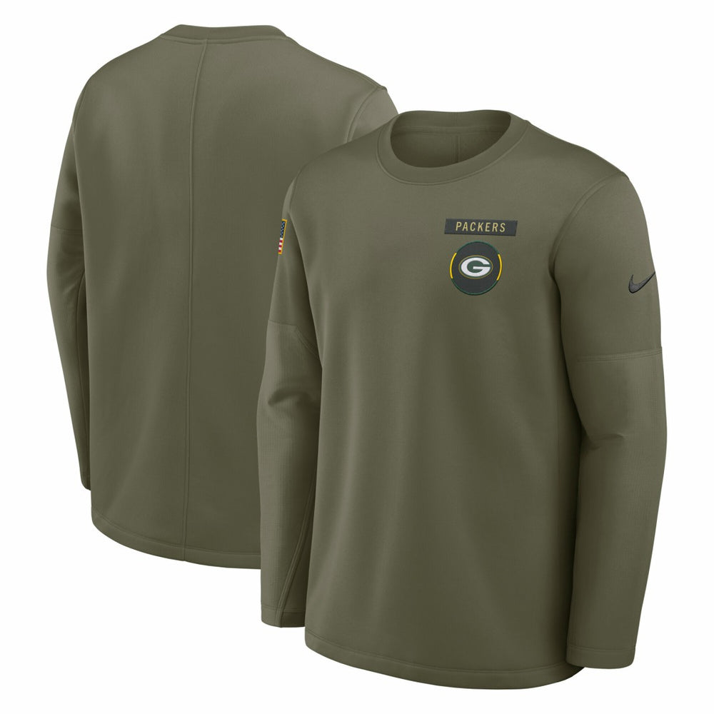 Green Bay Packers 2025 Salute to Service Sideline Coaches Therma-FIT Long Sleeve Shirt Olive - Nike