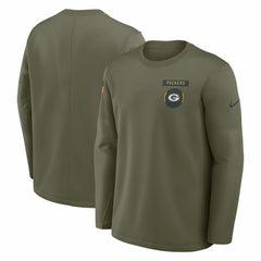 Green Bay Packers 2025 Salute to Service Sideline Coaches Therma-FIT Long Sleeve Shirt Olive - Nike