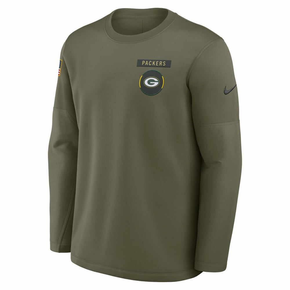 Green Bay Packers 2025 Salute to Service Sideline Coaches Therma-FIT Long Sleeve Shirt Olive - Nike