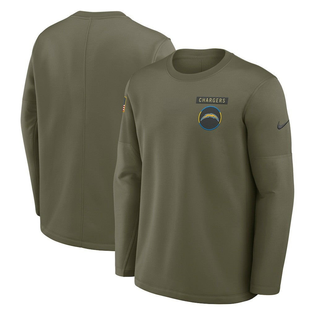 Los Angeles Chargers 2025 Salute to Service Sideline Coaches Therma-FIT Long Sleeve Shirt Olive - Nike