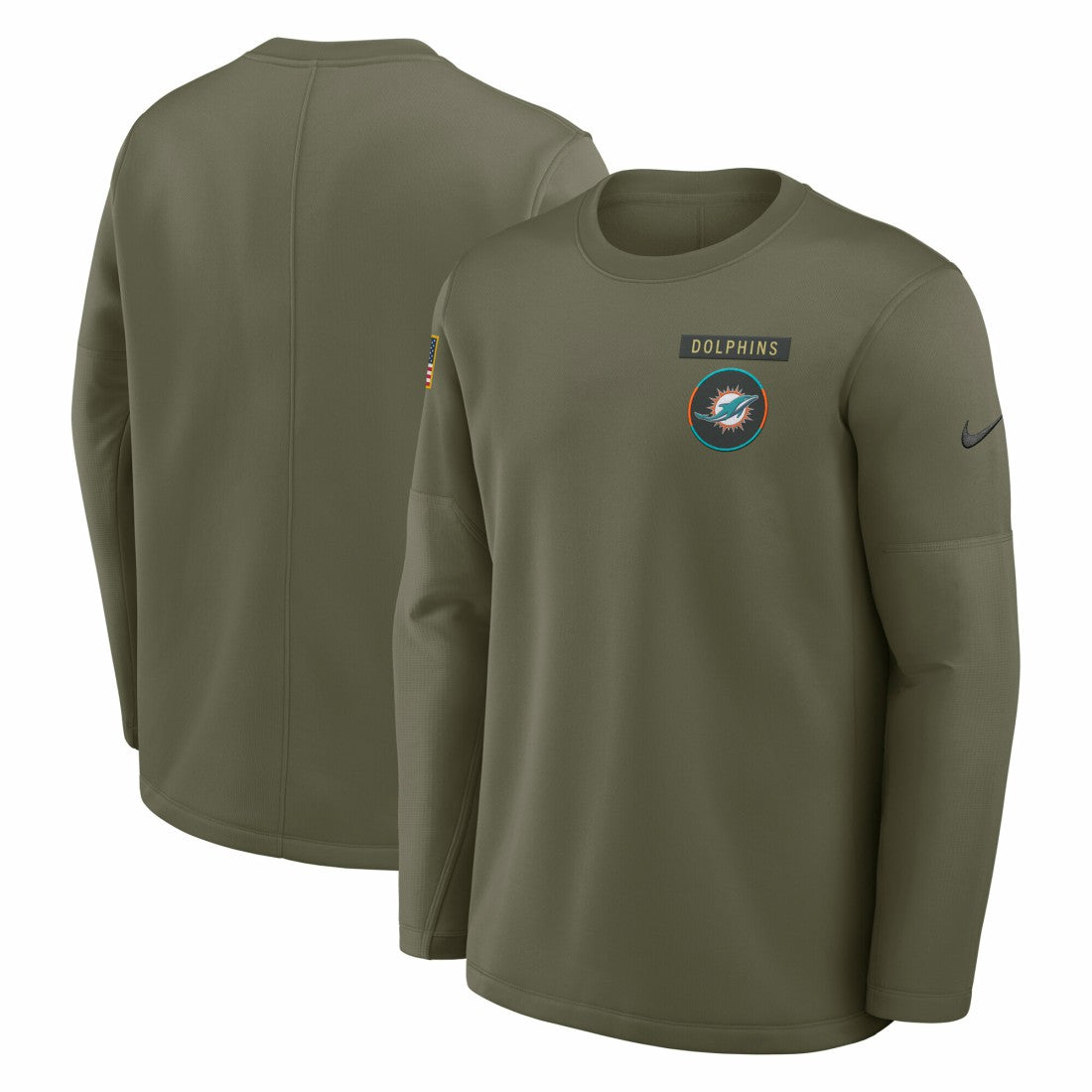 Miami Dolphins 2025 Salute to Service Sideline Coaches Therma-FIT Long Sleeve Shirt Olive - Nike