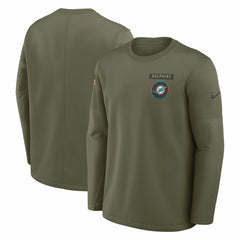 Miami Dolphins 2025 Salute to Service Sideline Coaches Therma-FIT Long Sleeve Shirt Olive - Nike