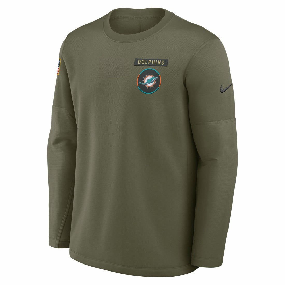 Miami Dolphins 2025 Salute to Service Sideline Coaches Therma-FIT Long Sleeve Shirt Olive - Nike