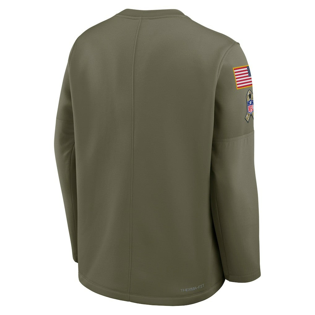 Minnesota Vikings 2025 Salute to Service Sideline Coaches Therma-FIT Long Sleeve Shirt Olive - Nike