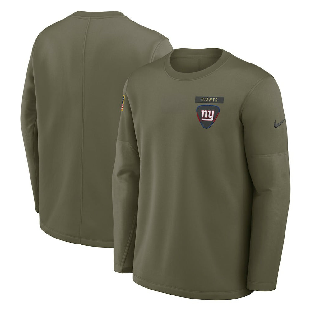 New York Giants 2025 Salute to Service Sideline Coaches Therma-FIT Long Sleeve Shirt Olive - Nike