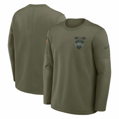 New York Jets 2025 Salute to Service Sideline Coaches Therma-FIT Long Sleeve Shirt Olive - Nike