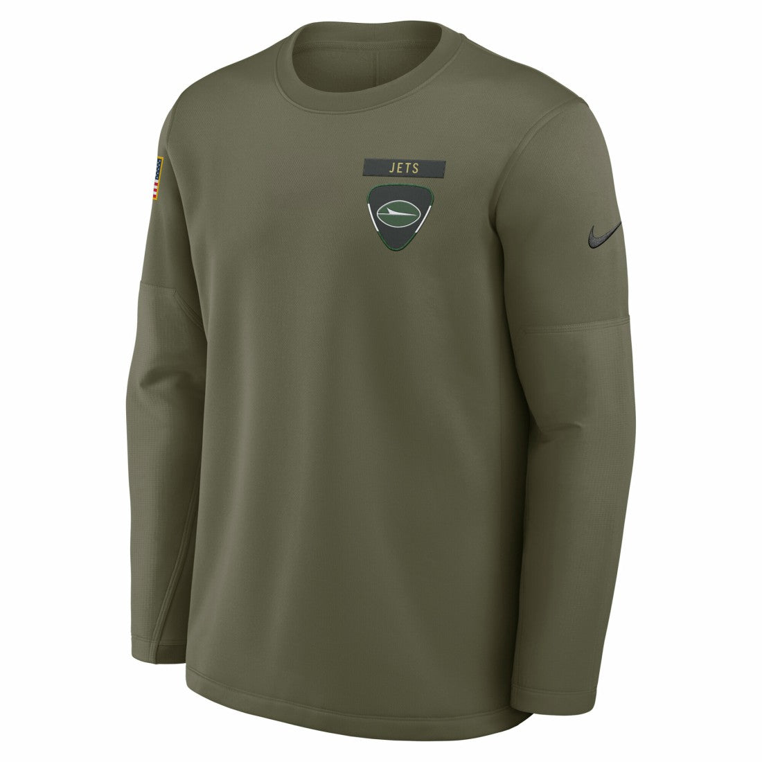 New York Jets 2025 Salute to Service Sideline Coaches Therma-FIT Long Sleeve Shirt Olive - Nike