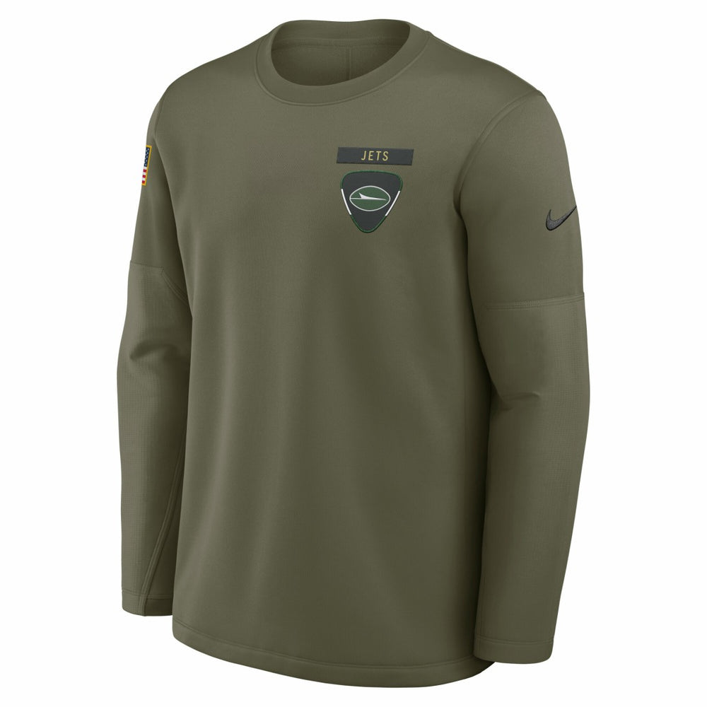 New York Jets 2025 Salute to Service Sideline Coaches Therma-FIT Long Sleeve Shirt Olive - Nike
