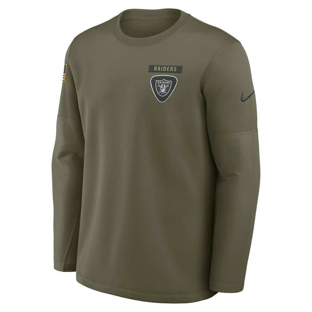 Las Vegas Raiders 2025 Salute to Service Sideline Coaches Therma-FIT Long Sleeve Shirt Olive - Nike