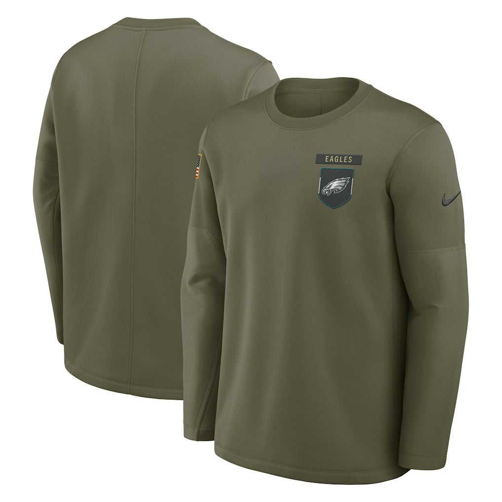 Philadelphia Eagles 2025 Salute to Service Sideline Coaches Therma-FIT Long Sleeve Shirt Olive - Nike