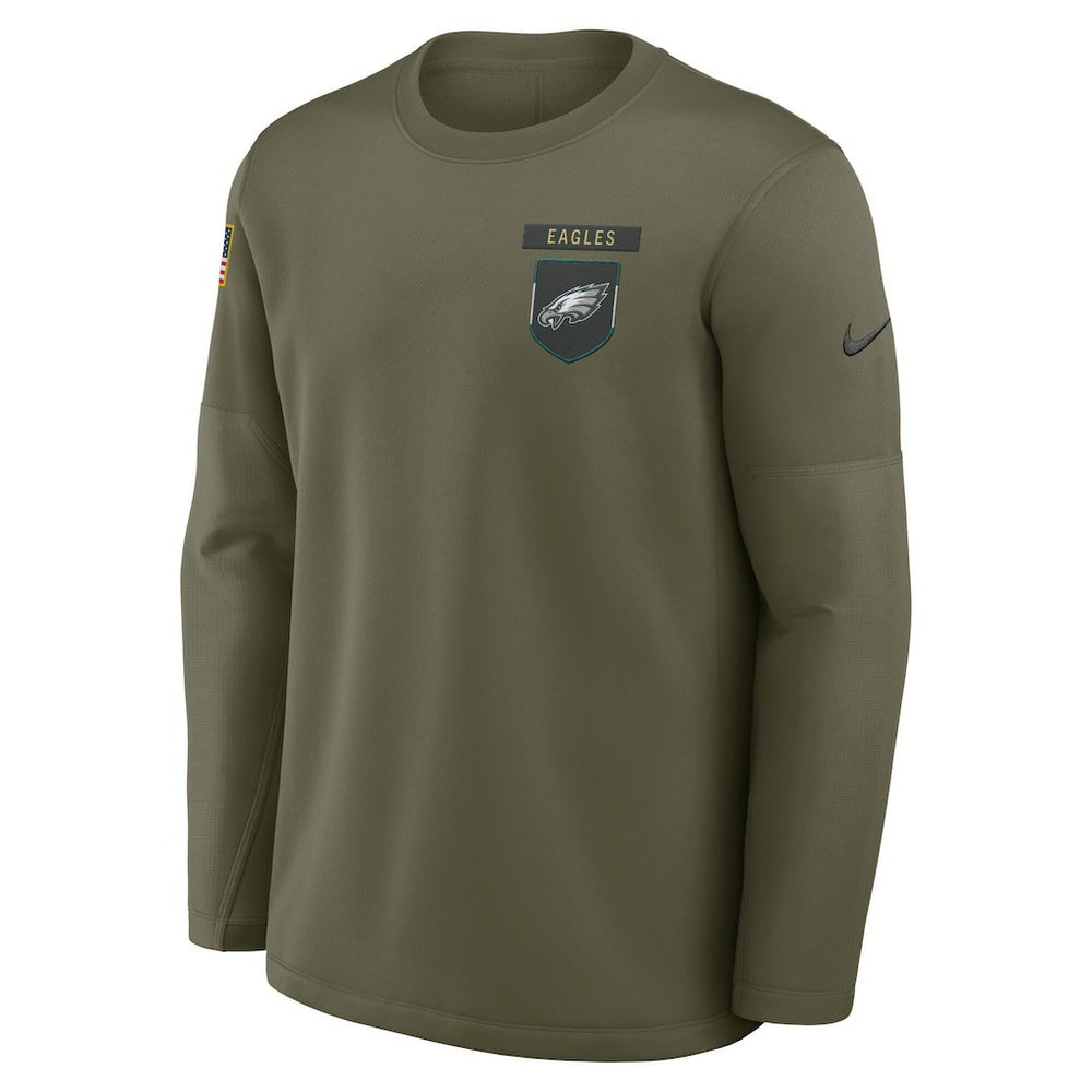 Philadelphia Eagles 2025 Salute to Service Sideline Coaches Therma-FIT Long Sleeve Shirt Olive - Nike