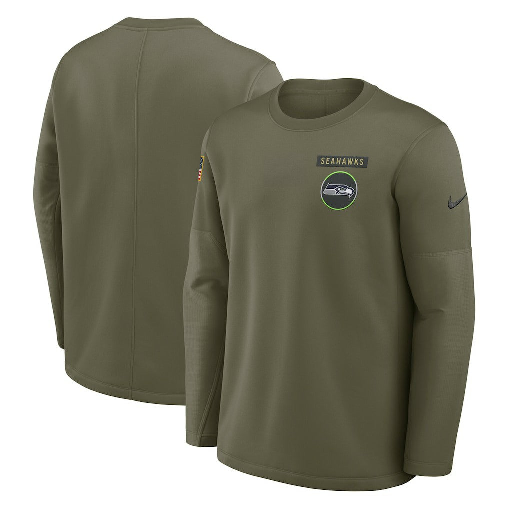 Seattle Seahawks 2025 Salute to Service Sideline Coaches Therma-FIT Long Sleeve Shirt Olive - Nike