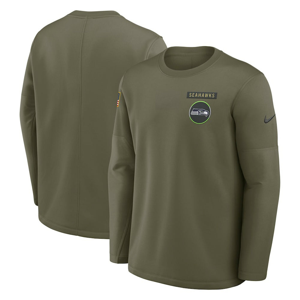 Seattle Seahawks 2025 Salute to Service Sideline Coaches Therma-FIT Long Sleeve Shirt Olive - Nike