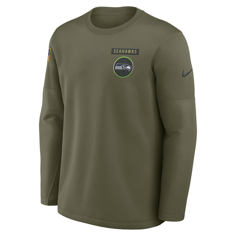 Seattle Seahawks 2025 Salute to Service Sideline Coaches Therma-FIT Long Sleeve Shirt Olive - Nike
