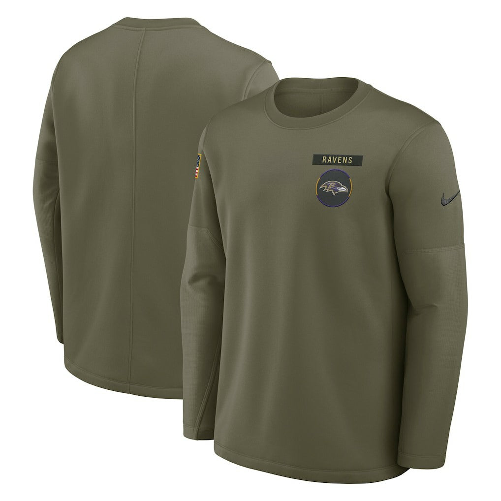 Baltimore Ravens 2025 Salute to Service Sideline Coaches Therma-FIT Long Sleeve Shirt Olive - Nike