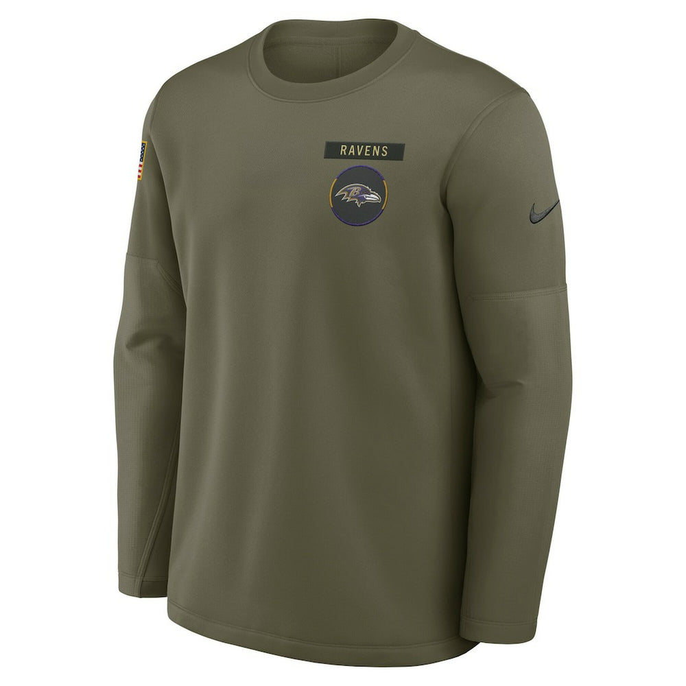 Baltimore Ravens 2025 Salute to Service Sideline Coaches Therma-FIT Long Sleeve Shirt Olive - Nike