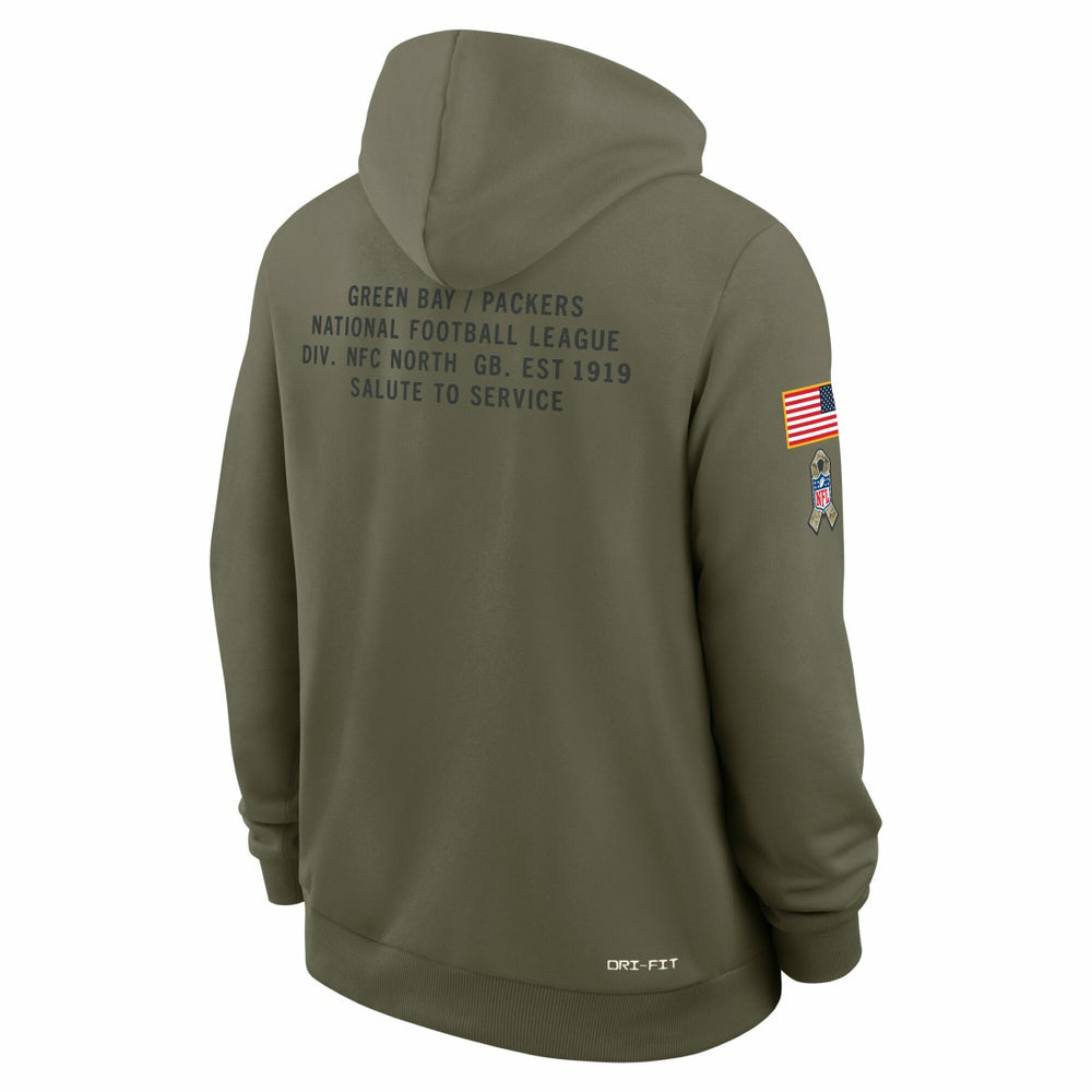 Green Bay Packers Big & Tall 2025 Salute to Service Sideline Dominant Force Dri-FIT Hoodie Olive - Nike