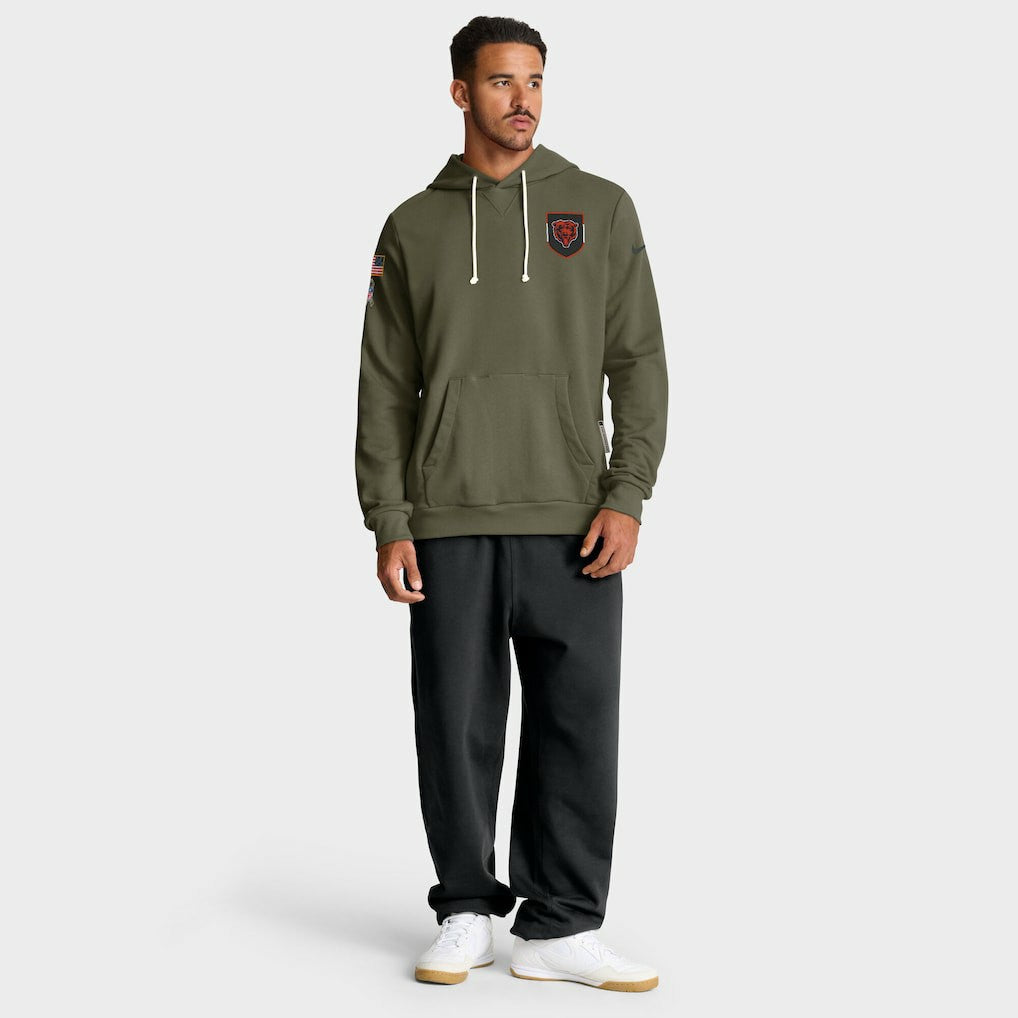 Chicago Bears Big & Tall 2025 Salute to Service Sideline Dominant Force Dri-FIT Hoodie Olive - Nike