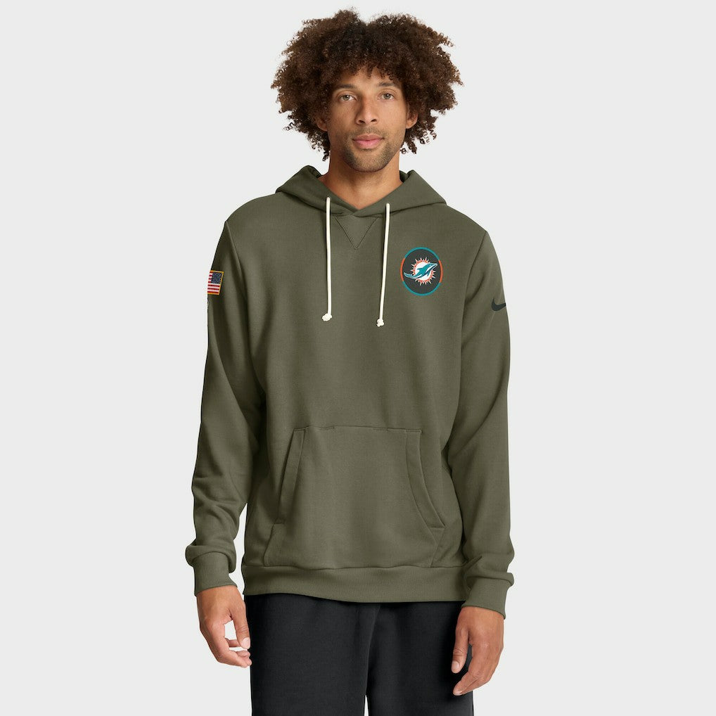 Miami Dolphins Big & Tall 2025 Salute to Service Sideline Dominant Force Dri-FIT Hoodie Olive - Nike