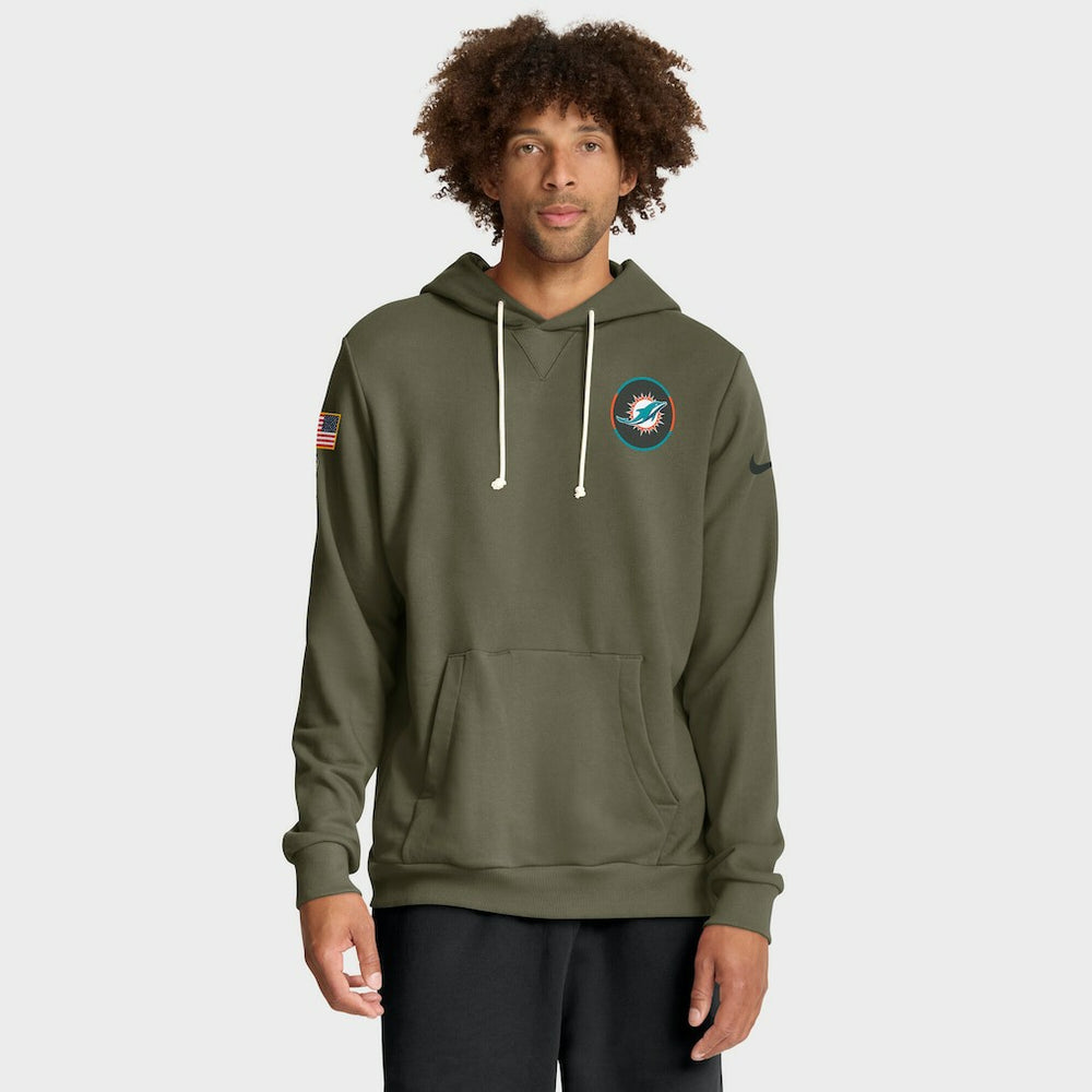 Miami Dolphins Big & Tall 2025 Salute to Service Sideline Dominant Force Dri-FIT Hoodie Olive - Nike