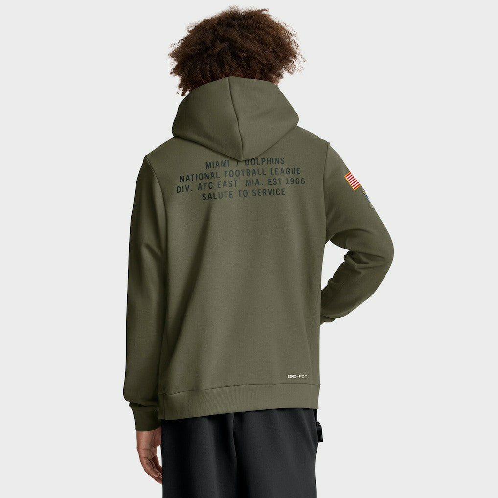 Miami Dolphins Big & Tall 2025 Salute to Service Sideline Dominant Force Dri-FIT Hoodie Olive - Nike