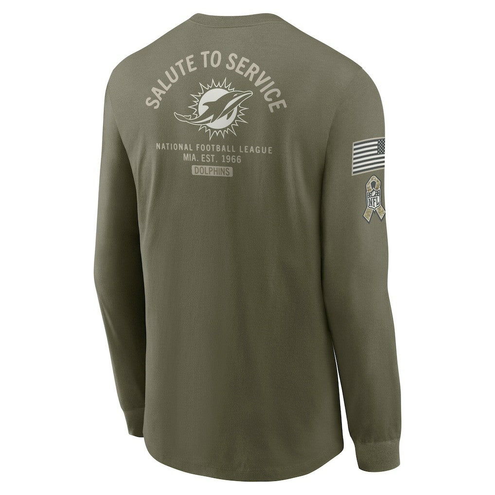 Miami Dolphins 2025 Salute to Service Sideline Long Sleeve T-Shirt Olive - Nike