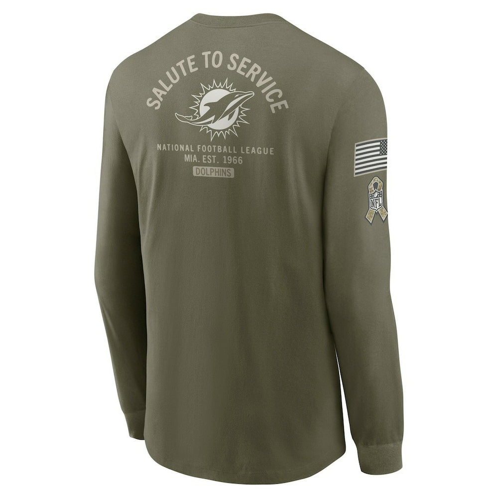 Miami Dolphins 2025 Salute to Service Sideline Long Sleeve T-Shirt Olive - Nike