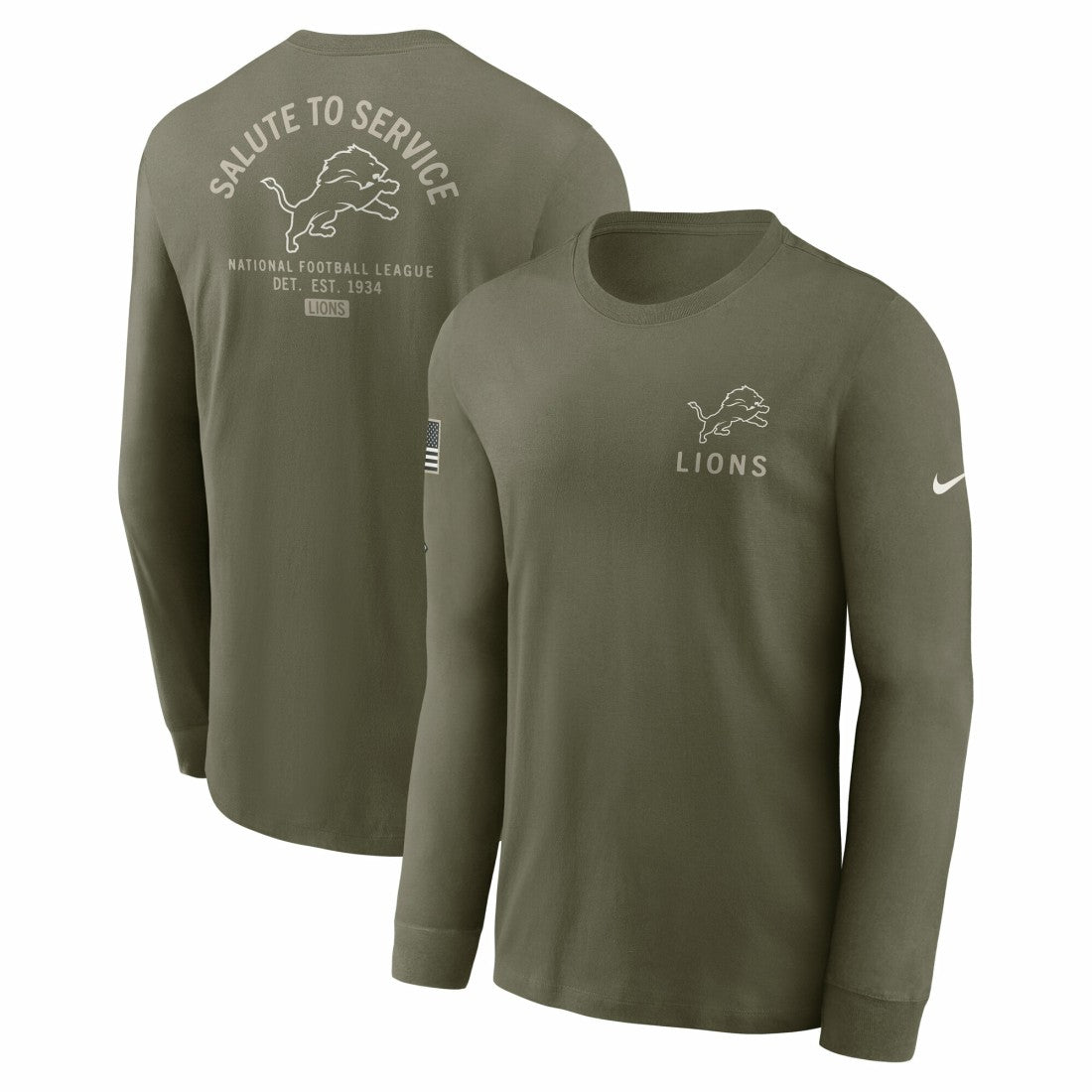 Detroit Lions 2025 Salute to Service Sideline Long Sleeve T-Shirt Olive - Nike