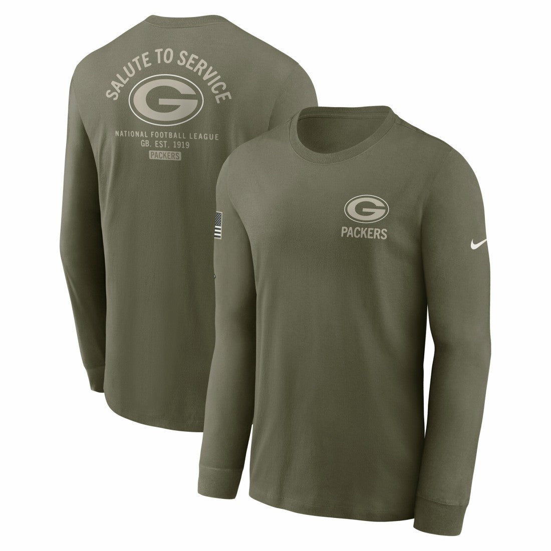 Green Bay Packers 2025 Salute to Service Sideline Long Sleeve T-Shirt Olive - Nike