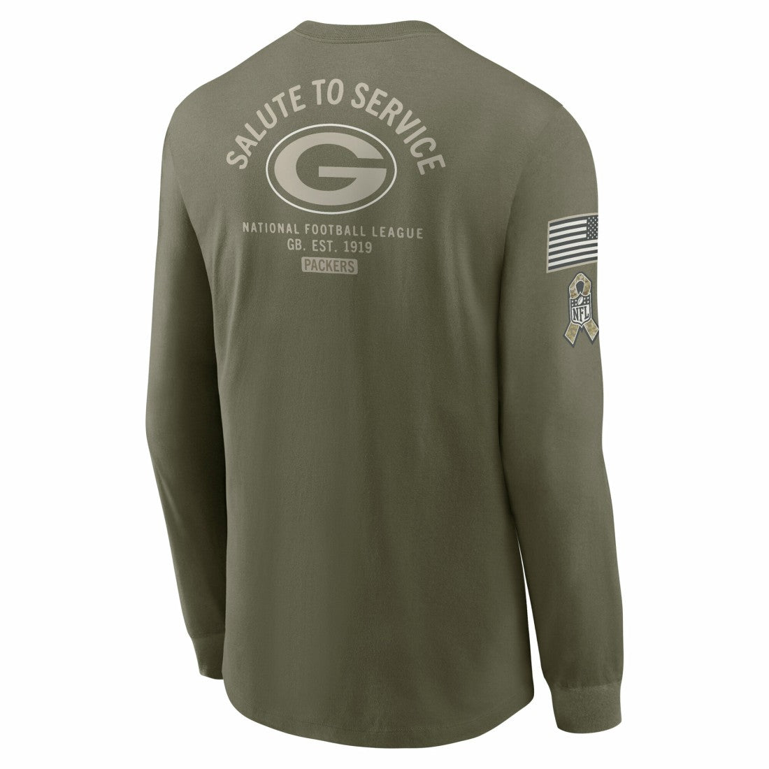 Green Bay Packers 2025 Salute to Service Sideline Long Sleeve T-Shirt Olive - Nike