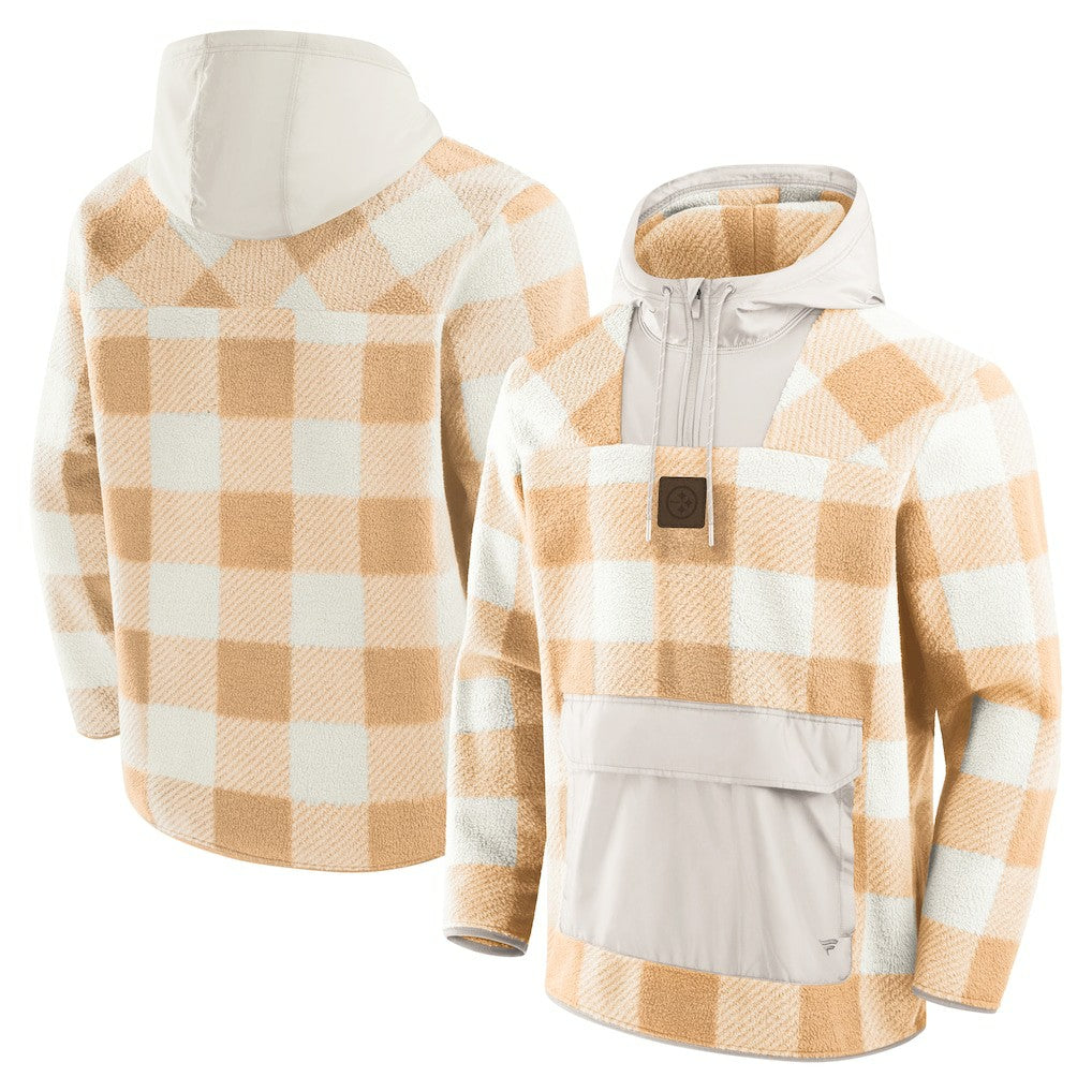 Pittsburgh Steelers Elements Plaid Polar Fleece Quarter-Zip Hoodie Tan - Fanatics