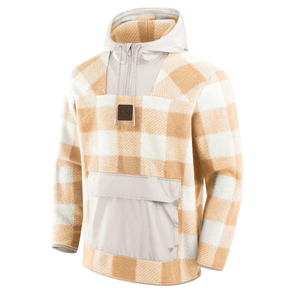 Pittsburgh Steelers Elements Plaid Polar Fleece Quarter-Zip Hoodie Tan - Fanatics