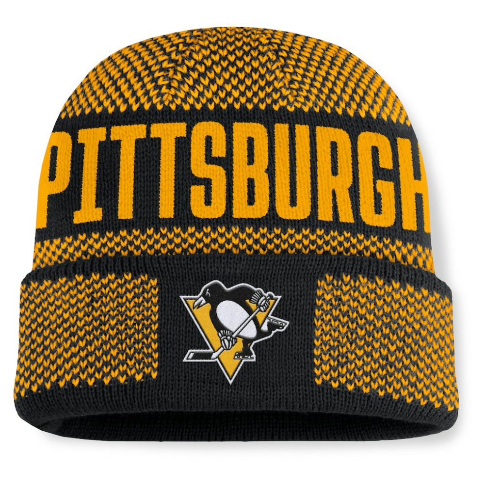 Pittsburgh Penguins Fanatics Fundamentals Shelter Cuffed Knit Hat Black/Gold