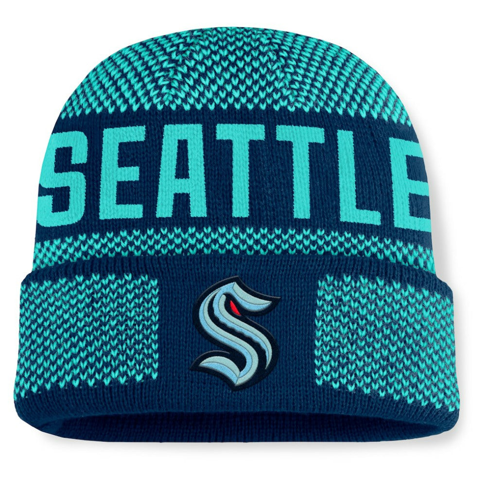 Seattle Kraken Fanatics Fundamentals Shelter Cuffed Knit Hat Deep Sea Blue/Light Blue