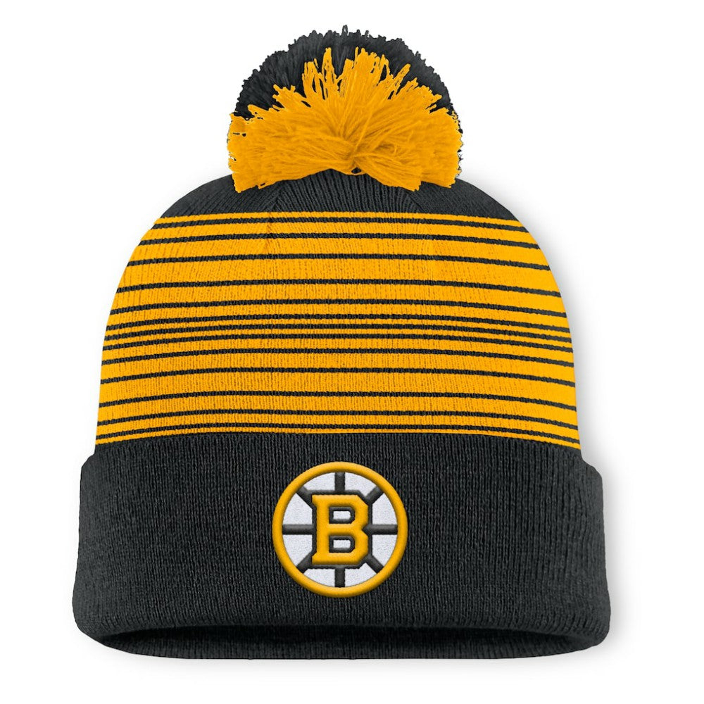 Boston Bruins Fanatics Fundamental Spirit Cuffed Pom Knit Hat Black