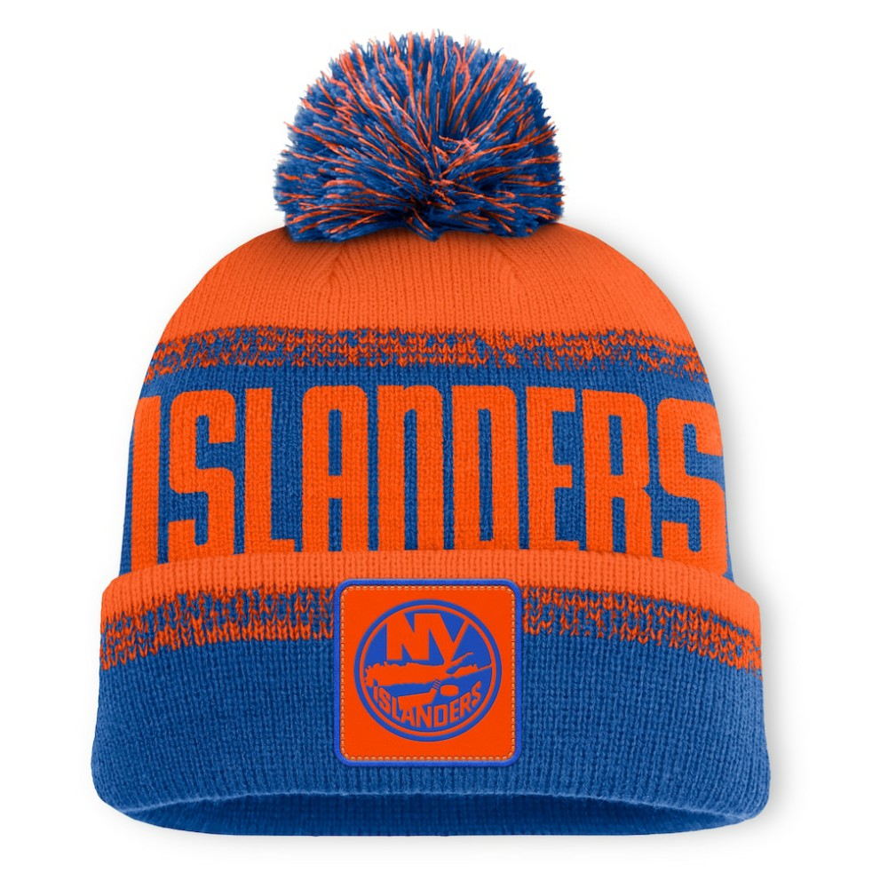 New York Islanders - Fanatics Fundamentals Thrive Cuffed Knit Hat with Pom Royal/Orange
