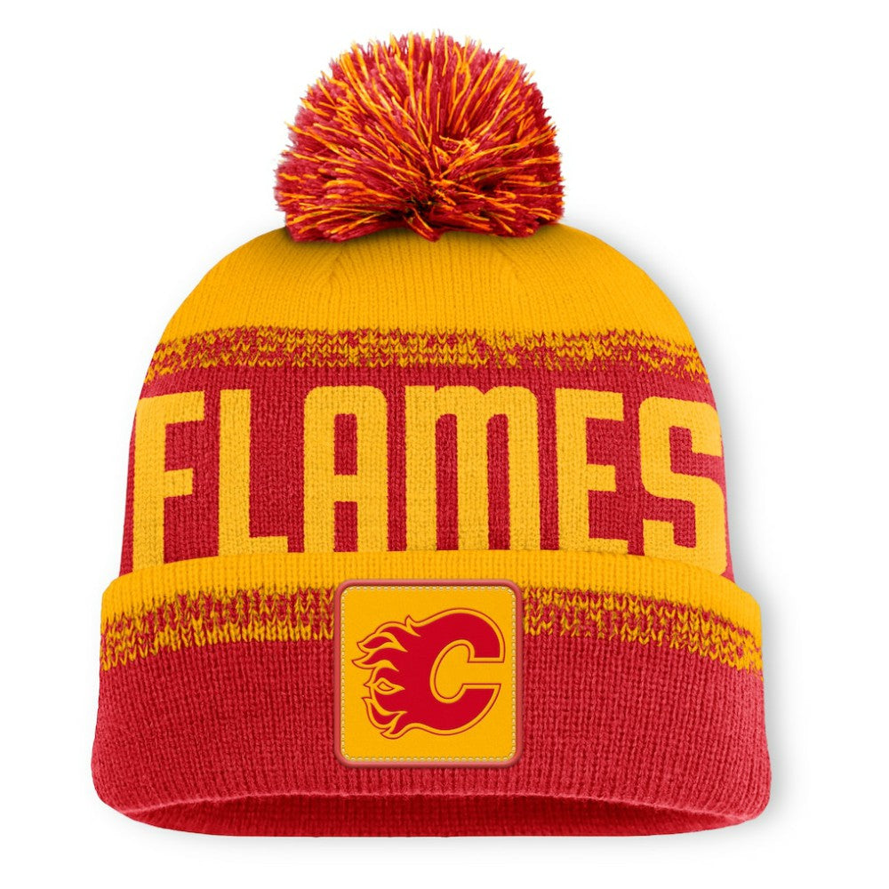Calgary Flames - Fanatics Fundamentals Thrive Cuffed Knit Hat with Pom Red/Gold