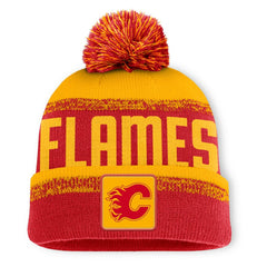 Calgary Flames - Fanatics Fundamentals Thrive Cuffed Knit Hat with Pom Red/Gold