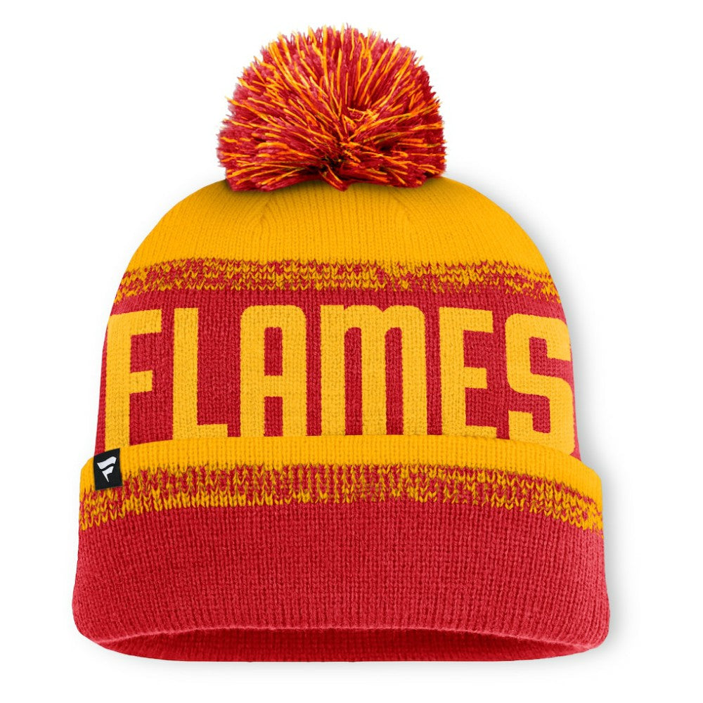 Calgary Flames - Fanatics Fundamentals Thrive Cuffed Knit Hat with Pom Red/Gold