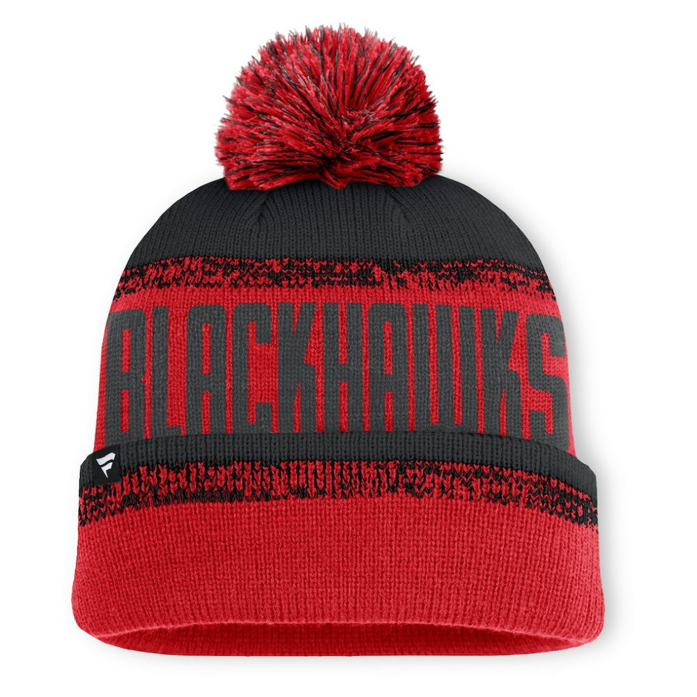 Chicago Blackhawks Fanatics Fundamentals Thrive Cuffed Knit Hat with Pom Red/Black
