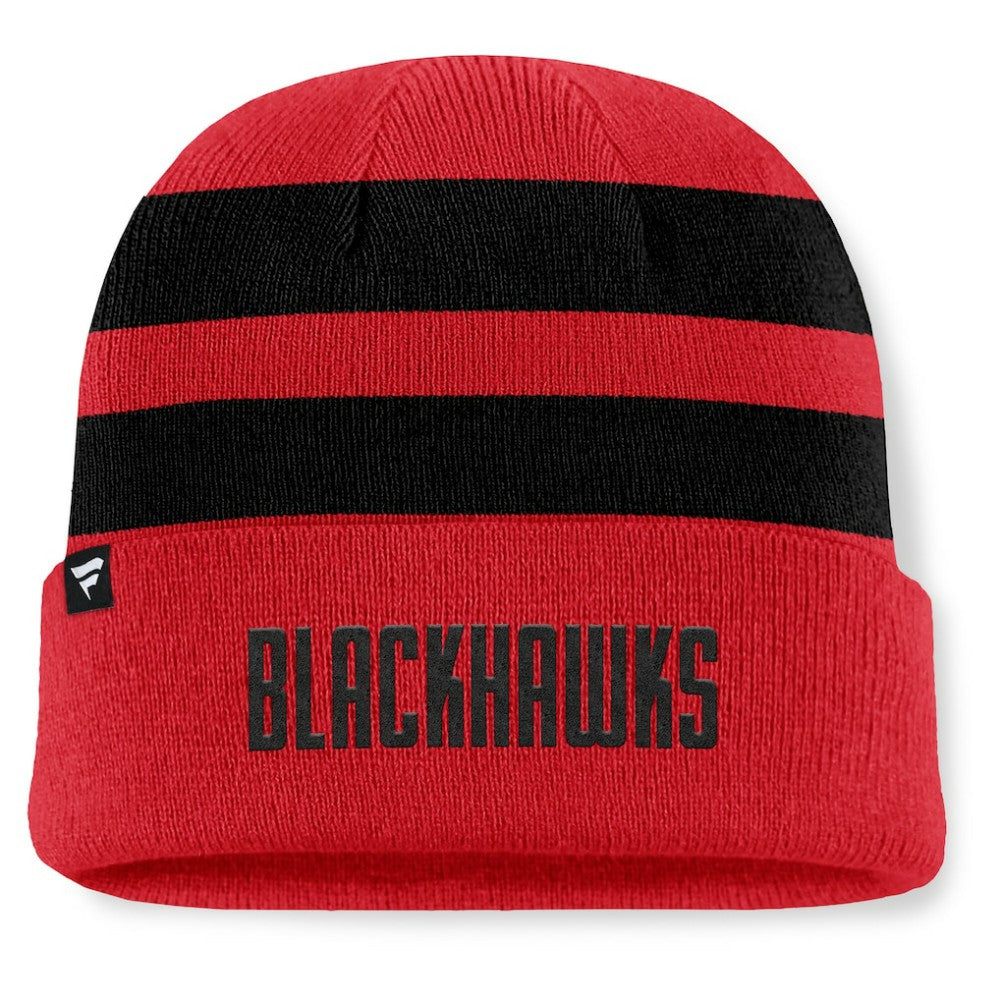 Chicago Blackhawks Fanatics Fundamental Swipe Stripe Cuffed Knit Hat Red/Black