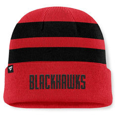 Chicago Blackhawks Fanatics Fundamental Swipe Stripe Cuffed Knit Hat Red/Black