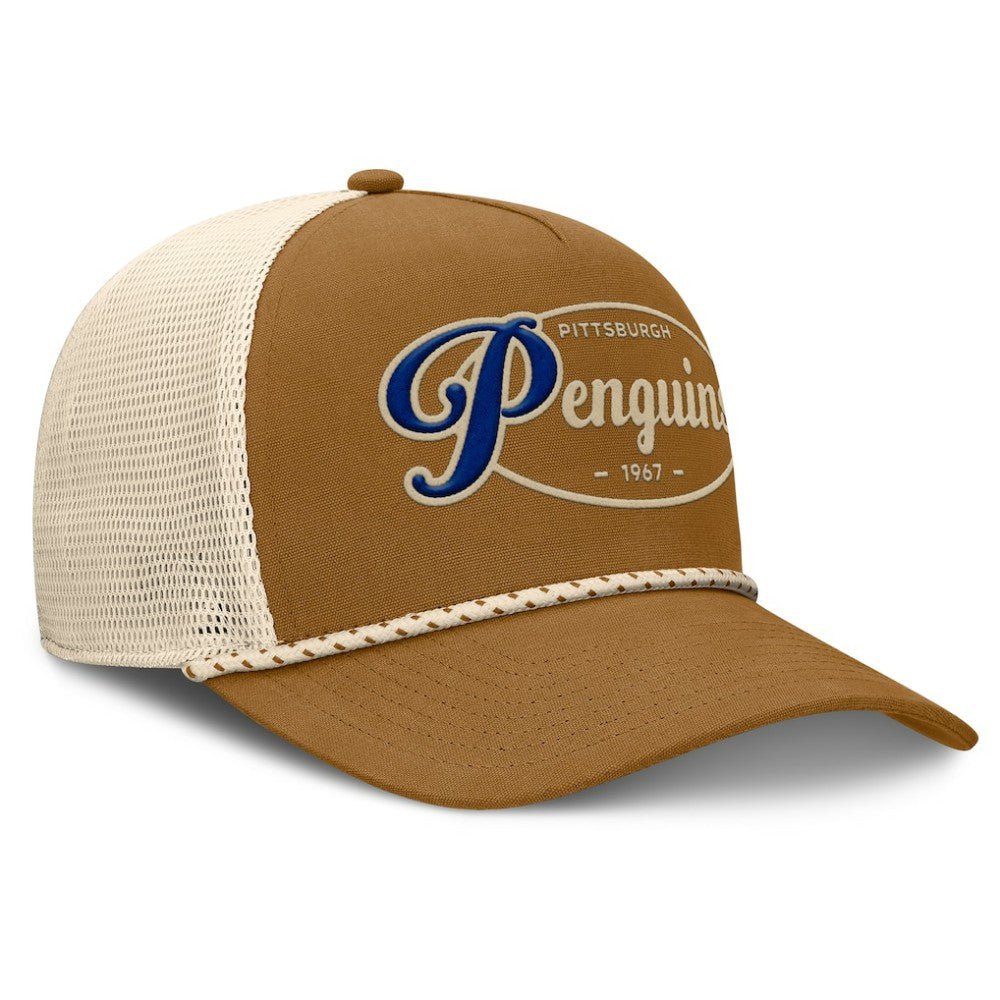 Pittsburgh Penguins Fanatics Heritage Fetch A-Frame Trucker Adjustable Hat Brown/Cream